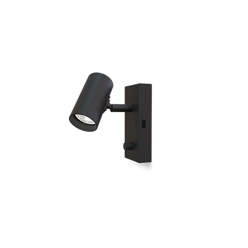 Tyson vägglampa USB höger svartstr GU10 fast inst